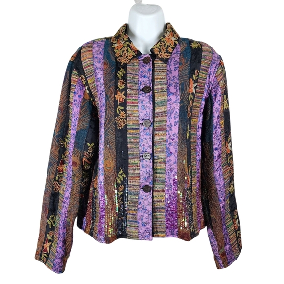 COLDWATER CREEK MULT-MATERIAL EMBROIDERED JACKET - Picture 1 of 8